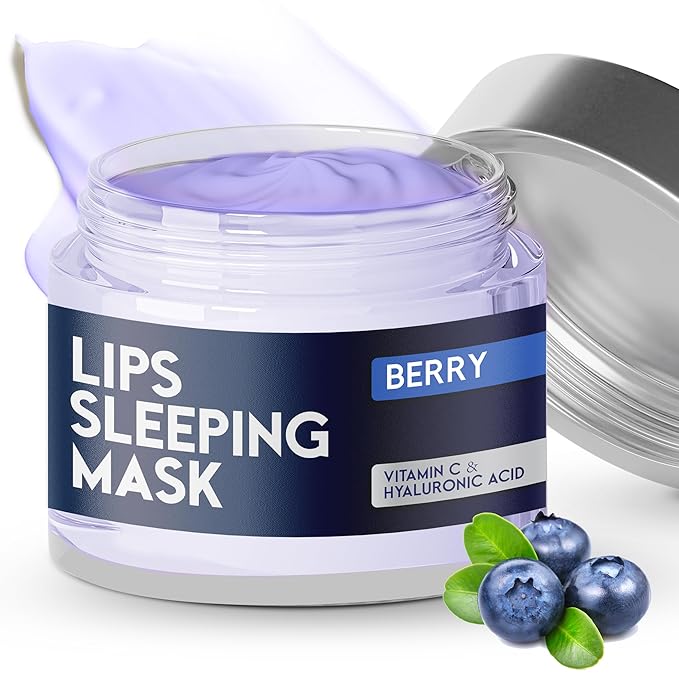 Lip Mask Overnight with Hyaluronic Acid & Collagen, Lip Sleeping Mask for Dry Cracked Lips, Moisturizing, Hydrating, Exfoliating Night Treatment for Lip Care (Berry)