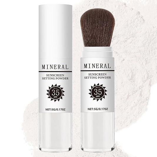 Mineral Sunscreen Setting Powder, SPF 35 Translucent Loose Powder, Mineral Brush Powder, Oil Control Natural Matte Finish, Lasting Lightweight Breathable for All Skin (#03 White)