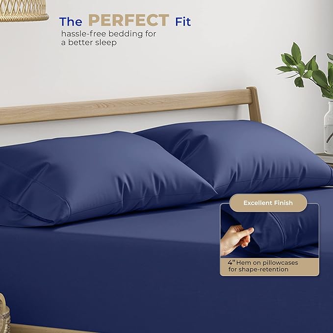 THREAD SPREAD 100% Cotton King Size Pillow Cases Set of 2-400 Thread Count Pillowcases King Size Set of 2 (Navy Blue), Luxuriously Soft Hotel Quality Sateen Weave Pillowcases, Crisp & Cool
