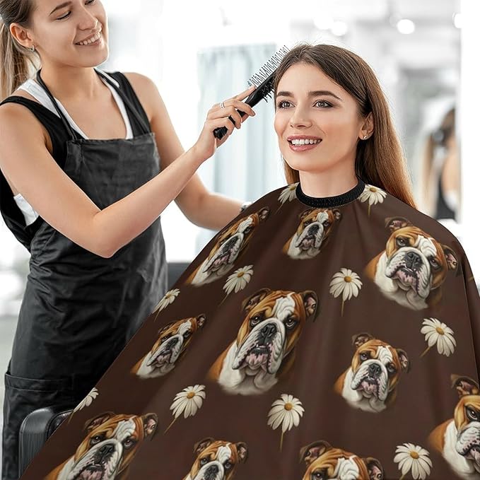 Extra Long Haircut Barber Cape Cover, Hairdressing Apron Funny English Bulldog Hairdressing Gown Cover for Hair Cutting