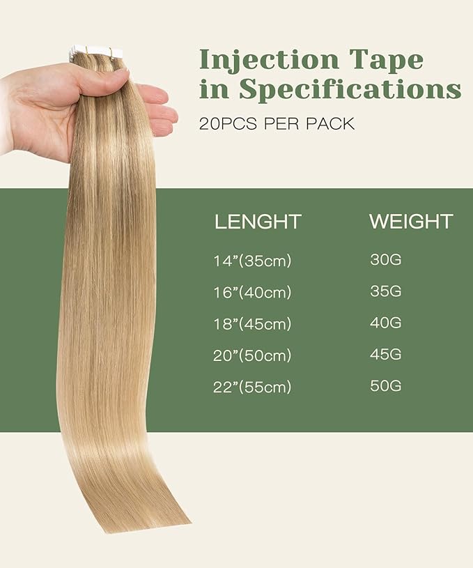 SURNEL Injected Tape in Hair Extensions Golden Brown to Caramel Blonde Seamless Tape in Real Human Hair Invisible Extensions 16Inch 20pcs/pack 35g(#102727,16)