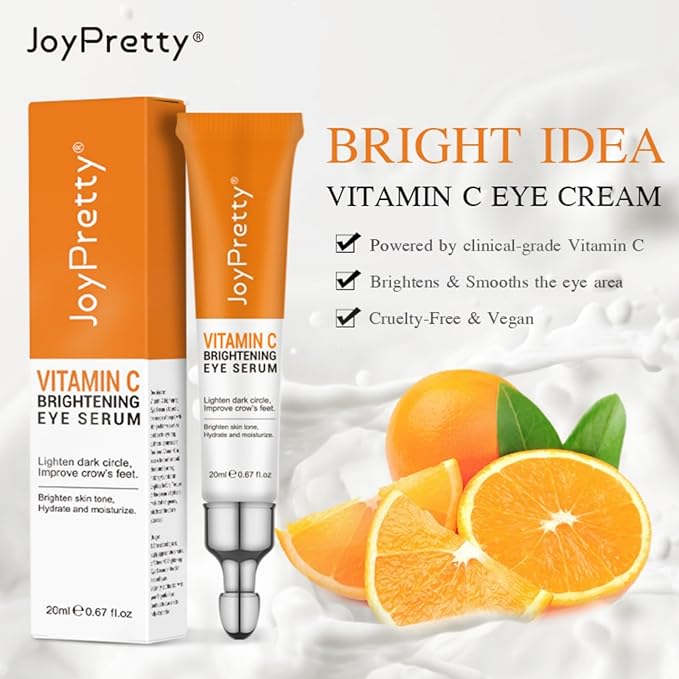 New JoyPretty Vitamin C Brightening Eye Serum,Eye cream,Anti Aging Serum with Vitamin C, Niacinamide and Hyaluronic Acid,Remove for Dark Circles Puffiness Under Eye Bags Fine Line Crow's Feet (1)