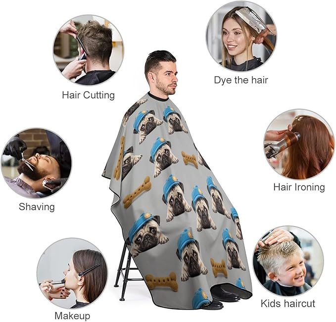 Adults Cute Hat Pug Dog Hair Styling Cape Large, Long Haircut Apron for Hair Cutting Styling, Easy Clean