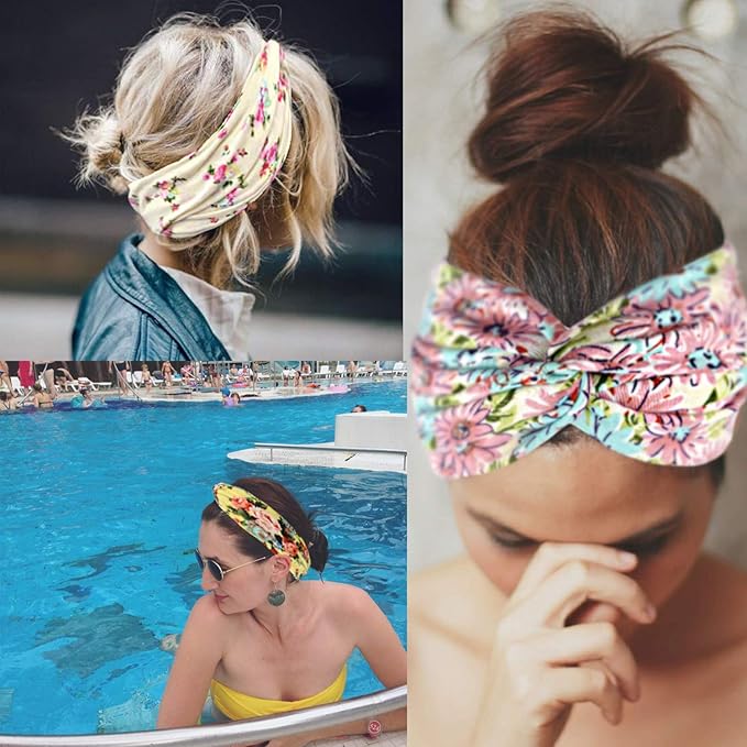DRESHOW 8 Pack Headbands for Women Yoga Knotted Headbands Elastic Criss Cross Hair Accessories Sports Head Wrap Non Slip