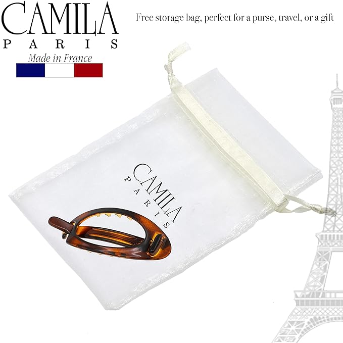 Camila Paris CP2316 French Hair Barrette Clip, Flexible Ponytail Holder No Metal Parts, Strong Hold Grip Hair Clips for Women, No Slip and Durable Styling Girls Hair Accessories, Made in France