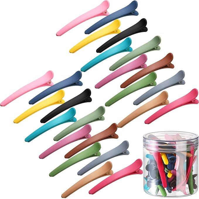 Geosar 24 Pcs Hair Sectioning Clips, Duck Billed Accessories for Styling, Plastic Hair Clips with Container, 2.95 Inch, Colorful, for Women(Colorful)