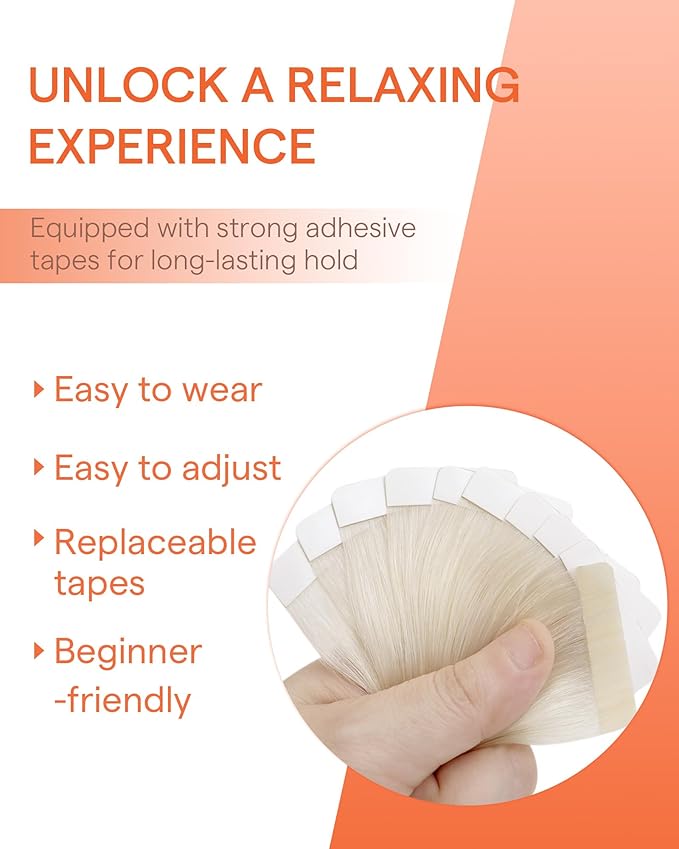 Sunny Hair Tape in Hair Extensions Real Human Hair Invisible Remy Hair Extensions Tape ins for Women White Blonde 14 inch 25G