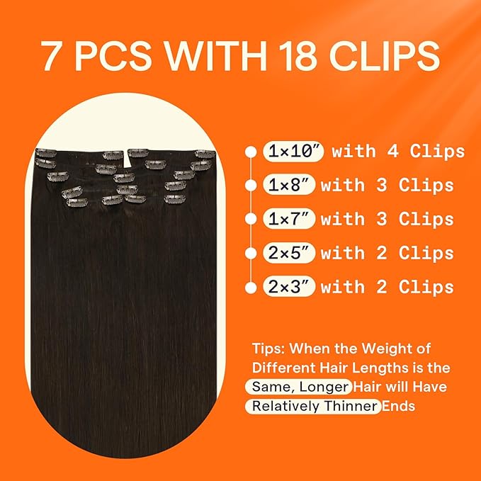 Full Shine 24 Inch Hair Extensions Clip ins Dark Brown Clip in Hair Extensions Human Hair Dark Brown Extensions for Women Real Hair Triple Weft 7 Pcs 120 G