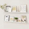 Picture Ledge Shelf, Solid Pine Wood Floating Shelves Set of 2, 36 Inches Nursery Book Shelves for Toys Storage, Kids Bookshelf Wall Mounted for Living Room Bedroom Decor Books Photo Frames, White