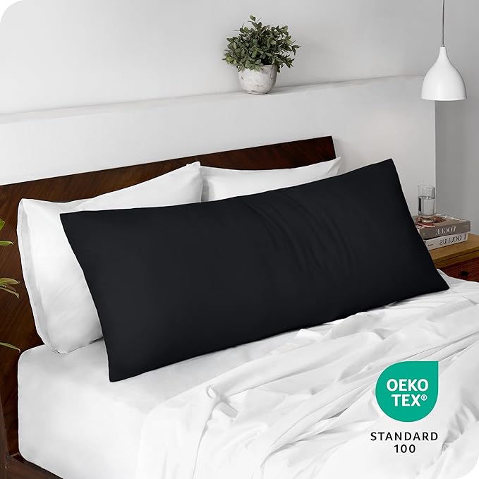 Bare Home Microfiber Body Pillow Cover - Ultra Soft - Cooling Pillowcase - Double Brushed - Pillowcase with Zipper Closure - Easy Care (20''x54'' Body Pillow Cover, Black)