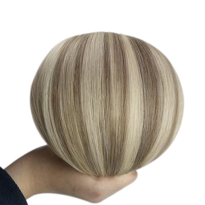 YoungSee Clip in Hair Extensions Real Human Hair Highlight Human Hair Extensions clip ins Light Brown Highlights with Blonde Clip in Hair Extensions Human Hair Silky Remy Hair 18In 120G 7Pcs