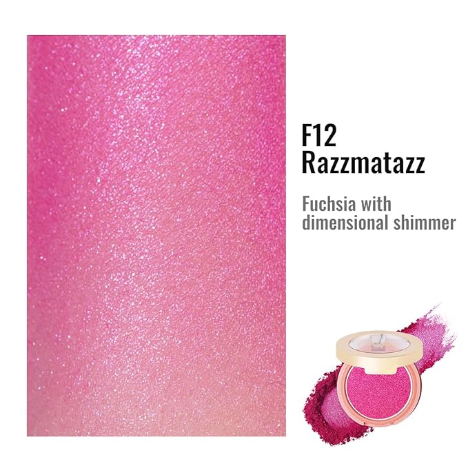 Oulac Luminisers Powdery Blusher for Cheeks Face Glow,Brighten Skin As Highlighter Makeup, Shimmer Blusher,Buildable and Vegan Cosmetics,4.8g F12 Razzmatazz