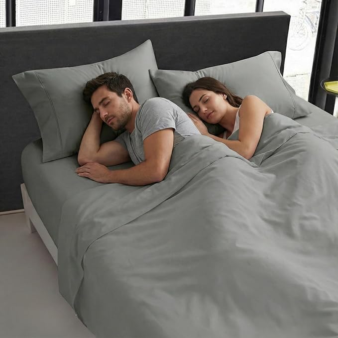 Beckham Hotel Collection 100% Cotton Pillow Cases King Size Set of 2, 500TC, Luxury Sateen Pillowcases, Open End, Breathable, Moisture-Wicking, Dark Gray