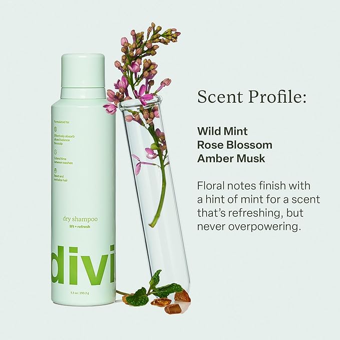 Divi Dry Shampoo Spray Travel Size - Formulated to Absorb Oil, Balance the Scalp and Extend Time Between Washes - Free of Benzene, Butane, Propane and Talc, 1.7oz (2 Pack)