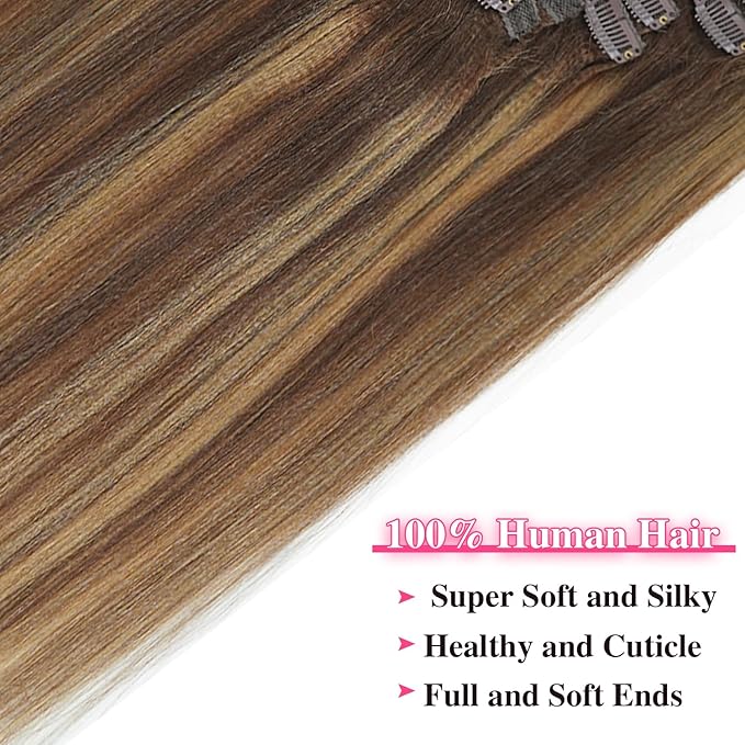 #4/27/4 Yaki Straight Clip in Hair Extensions Real Human Hair Omber Clip ins For Women Yaki Straight Clip on Hair(22inch,T1BP1B/30)