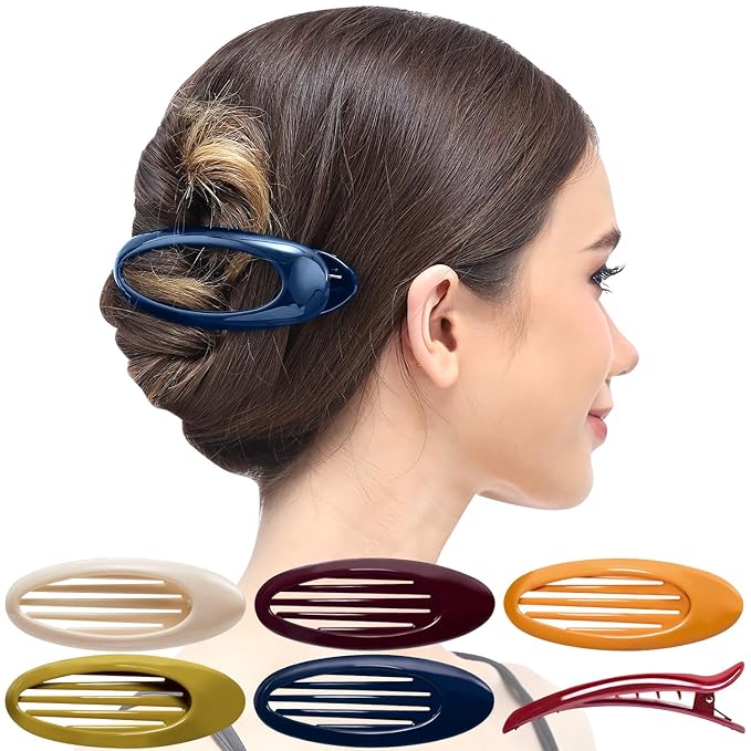 RC ROCHE ORNAMENT 6 Pcs Lay Flat Claw Hair Clips Women Curved Side Opening Slide Comb Strong Hold No Slip Grip Alligator Clamp French Barrette Thin Hair, Large Classic Multicolor