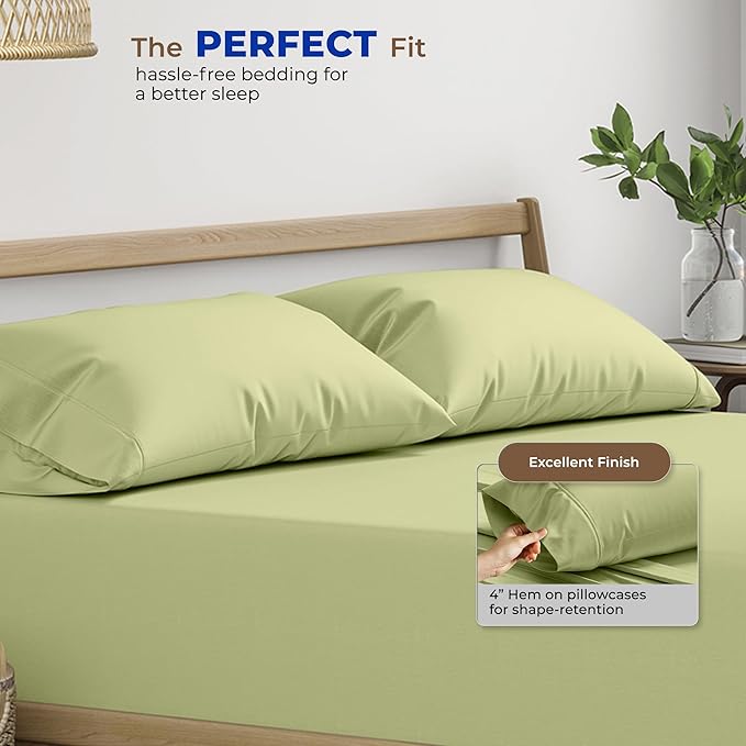 THREAD SPREAD 100% Egyptian Cotton Pillow Cases King - 1000 Thread Count Pillow Cases King Size Set of 2, Cooling & Breathable Extra Long Staple Sateen Weave Cotton Pillow Covers for Bed - Sage Green