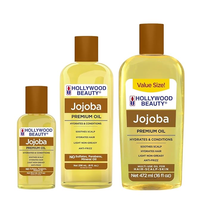 Hollywood Beauty Jojoba Oil for Hair, Scalp, and Skin, VALUE SIZE 16 fl oz - Hydrates and Conditions