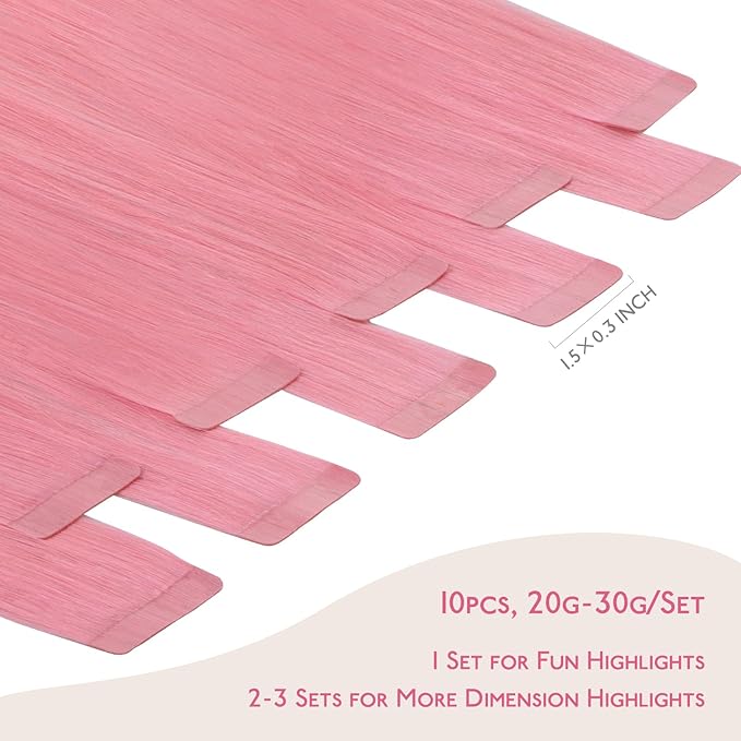 Wennalife Tape in Hair Extensions Human Hair Peach Pink Tape in Extensions, 10pcs 25g 16 inch Remy Invisible Tape Ins Straight Colored Soft Real Human Hair Tape in Extensions Refill Set Extensions