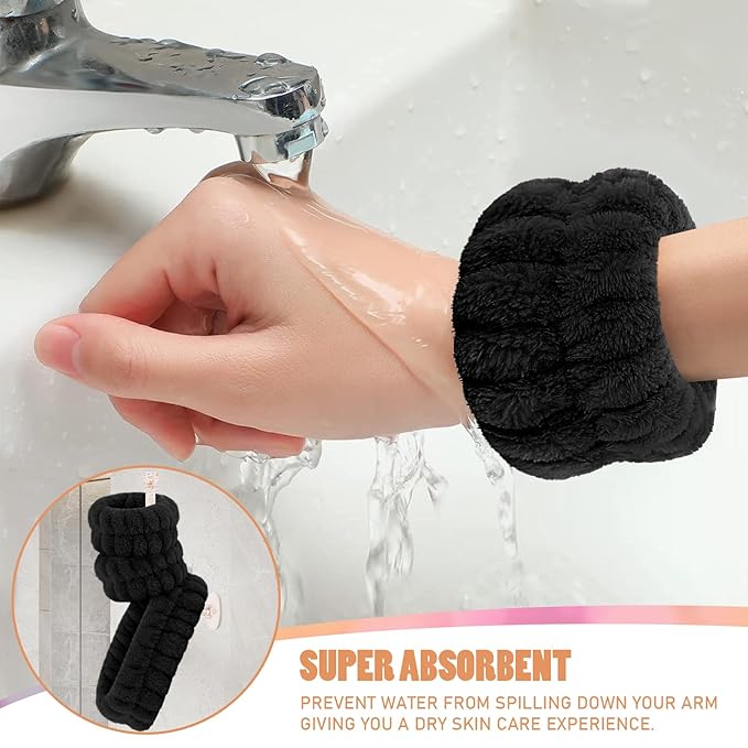 Face Wash Headband and Wristband Set - Microfiber Wrist Towels with Holder for Face Washing and Spa, Absorbent Scrunchies
