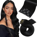 Moresoo Black Hair Extensions Clip in Human Hair Remy Straight Double Weft Clip in Hair Extensions for Women Jet Black #1 Full Head 7Pieces 120G 18inch