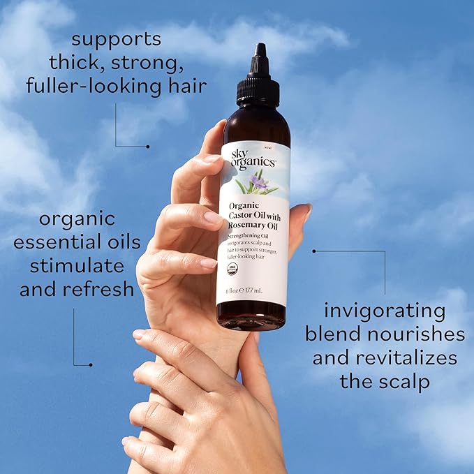 Sky Organics USDA Organic Castor Oil with Rosemary Oil, Strengthening Oil, Pure Potent Blend, Hexane Free, Invigorates Scalp, Supports Stronger, Fuller-Looking Hair, Textured Hair