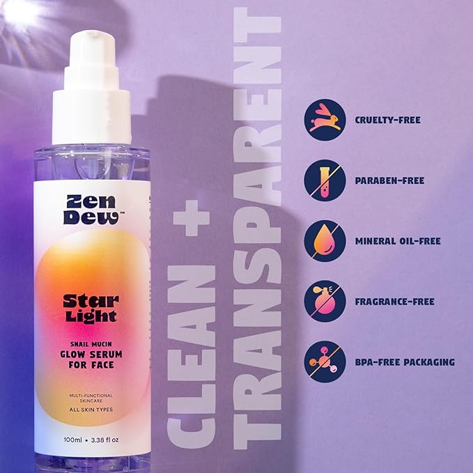 Star Light Snail Mucin Face Serum with Blue Light Skin Protection, 3.38 Oz – Silky Smooth Korean Glow Serum that Restores Moisture and Leaves Skin Brighter, Plumper, Soothed and Smooth