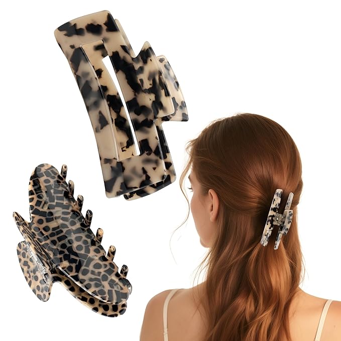 Large Hair Claws Clips, Hair Clips for Women, Acetate Claw Clips Hold Non-Slip, 4.33“Jaw Clip Big Barrettes Stylish Hair Accessories for Thick/Nomal/Thin Curly Hair, 2Pack (Black Brown)