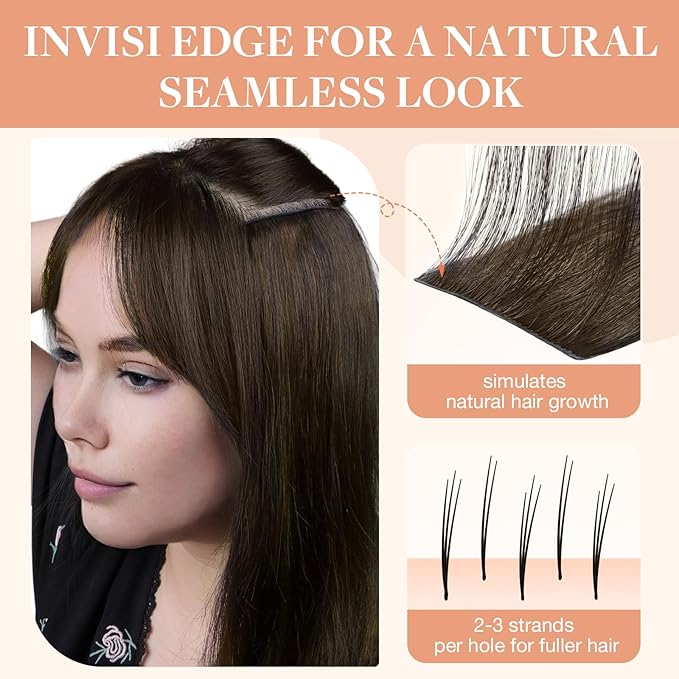GOO GOO Invisi Edge Tape in Hair Extensions Human Hair, 4/27/4 Balayage Chocolate Brown to Caramel Blonde, 6pcs 20inch 18g, Virgin Remy Hair, Seamless Injected Tape, Natural Look