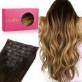 WENNALIFE Seamless Clip In Hair Extensions Human Hair, 24 Inch 160g 7pcs Dark Brown to Chestnut Brown and Dirty Blonde Invisible Natural PU Weft Straight Extensiones De Cabello Hmano