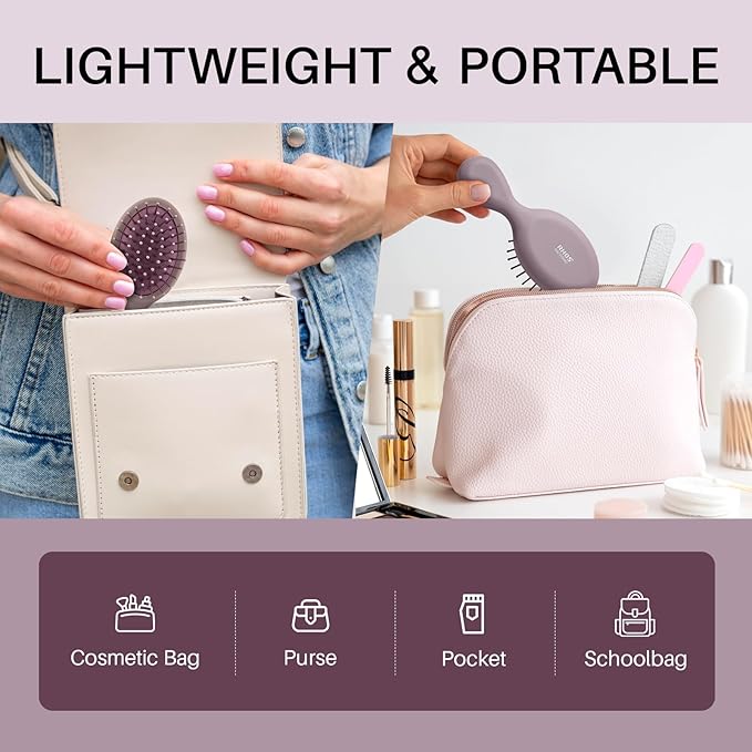 RHOS Mini Hair Brush for Women,Men and Kids-Travel Size Hair Brush for Purse,Pocket,backpack-Small Cushion Paddle Brush with Soft Bristles-Mini Detangler Brush for All Hair Types(1 Pack-Purple)