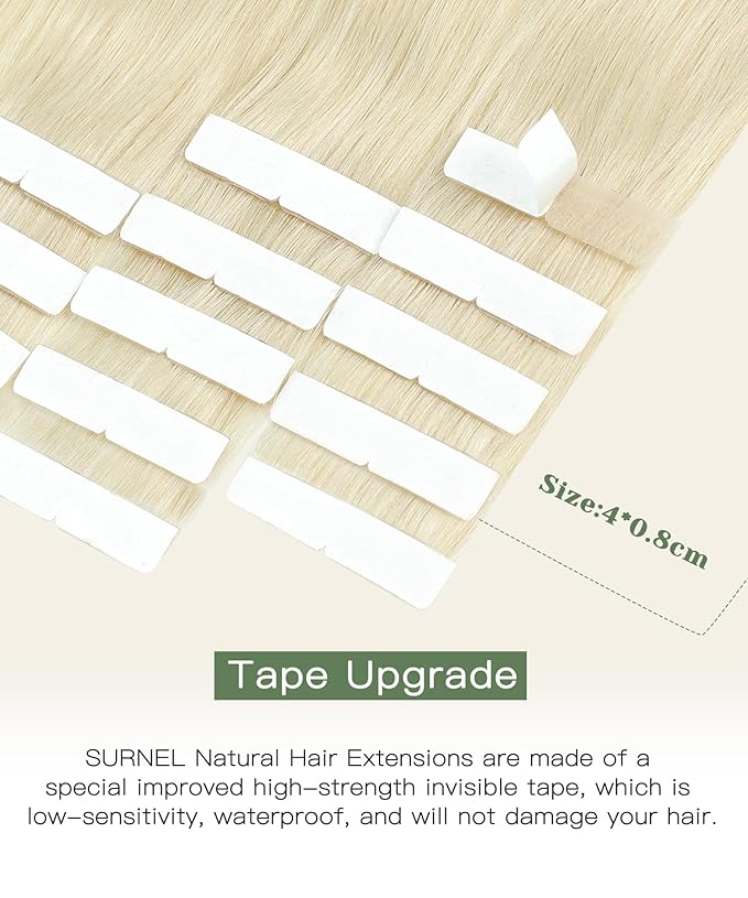 SURNEL Injection Tape in Hair Extensions 20 Inch Platinum Blonde Seamless Invisible Human Hair Tape in Extensions 20Pcs 45g(#60,20)