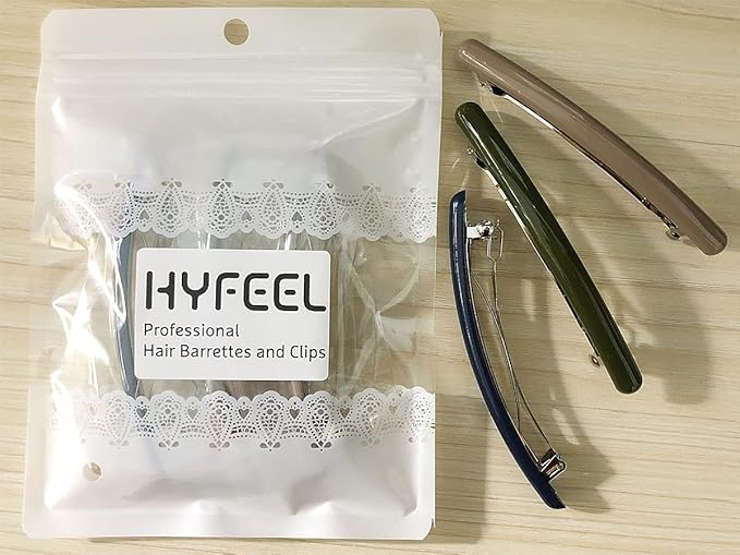 Skinny Hair Barrettes for Women Long Simple Acrylic French Hair Clips Elegant Classic Hairpins Steel Clip Clamp Girls Hair Accessories Navy Blue Dark Green Light Brown 3Pcs/set