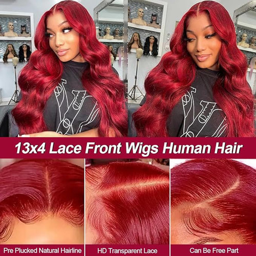 30 Inch 99J Burgundy Lace Front Wigs Human Hair Red Wigs 13x4 Lace Frontal Lace Front Wigs Human Hair HD Red Colored Wig For Women
