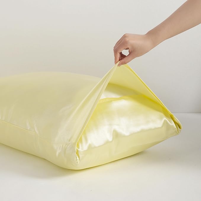 NTBAY 2 Pack Satin King Pillowcases for Hair and Skin, Luxurious and Silky Pillow Cases with Envelope Closure, 20x40 Inches, Light Yellow