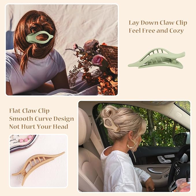 Flat Hair Clip 6 pcs Lay Down Claw Clips Hair Accessories for Women -Colorful