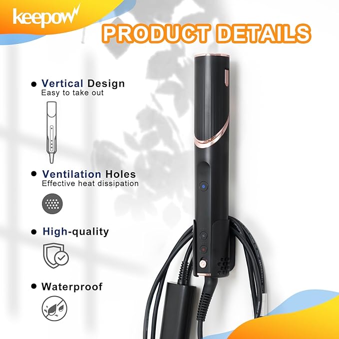 KEEPOW Hair Dryer Holder Wall Mount Compatible with Shark Flexstyle/Dyson Airwrap/Airstrait Styler, Hair Dryer Stand Hair Tool Organizer Hairdryer Storage Attachment Holder for Bathroom Hotel