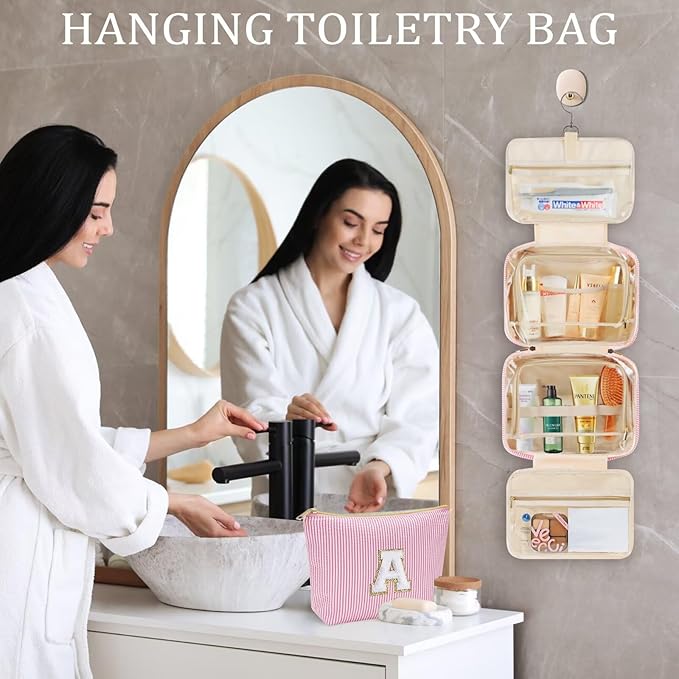 YOOLIFE Travel Toiletry Bag for Women - Hanging Toiletry Bag Makeup Bag, Portable Toiletries Travel Bag and Cosmetic Bag Essentials - Letter Y, Blue