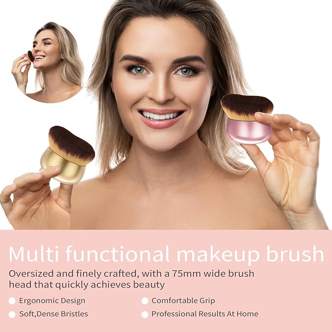 Extra Large Body Makeup Brush For Self Tanner,Leg Makeup &Bronzer Blend,75 mm Wide-headed Kabuki Brush Provides More Even& Pretty Application, Sunscreen Face&Back Makeup Brush,Wet&Dry Use-Matte (Pink)