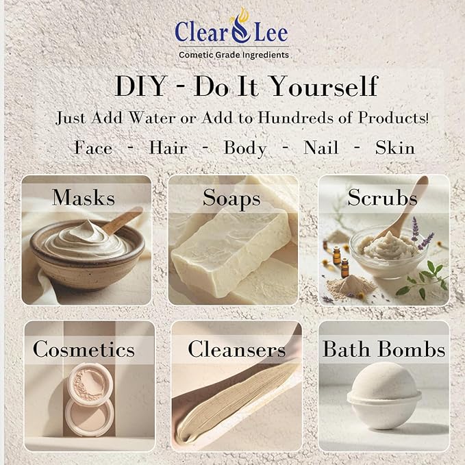 ClearLee Kaolin Clay Cosmetic Grade Powder - 100% Pure Natural Powder - Great For Skin Detox, Rejuvenation, and More - Heal Damaged Skin - DIY Clay Face Mask (2 LB)