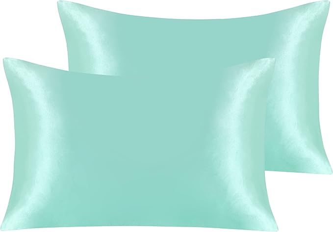 NTBAY 2 Pack Satin Standard Pillowcases for Hair and Skin, Luxurious and Silky Pillow Cases with Envelope Closure, 20x26 Inches, Light Blue