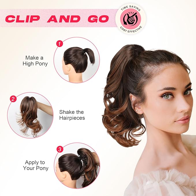 Ponytail Extension - 14" Claw Clip in Ponytail Hair Extensions Natural Soft Synthetic Layered Wavy Pony Tail Hair Pieces for Women - Silver Mist