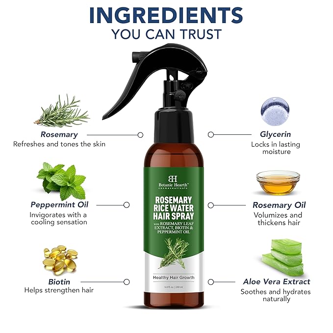 Botanic Hearth Rosemary Hair Growth Water Spray 6.8 fl oz, Korean Hair Care Oil for Scalp Detox, Hydration for Thinning Hair | Anti-Itch, Anti-Flake, Sulfate & Paraben Free