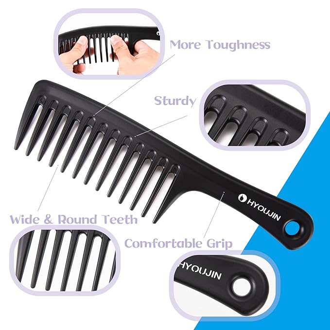 HYOUJIN Two Set Large Wide Tooth Comb Detangling Wet or Dry Combs for Shower, Hair Styling Brush for Natural, Curly, Long Hair for Women and Men