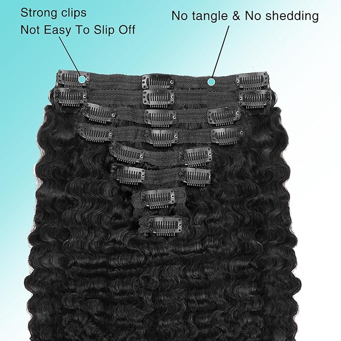 Burmese Curly Clip In Hair Extensions Real Human Hair 8pcs 120g/Set Spirally Curly Classic Clips Ins Full Head For Black Women 18 Inch Natural Black