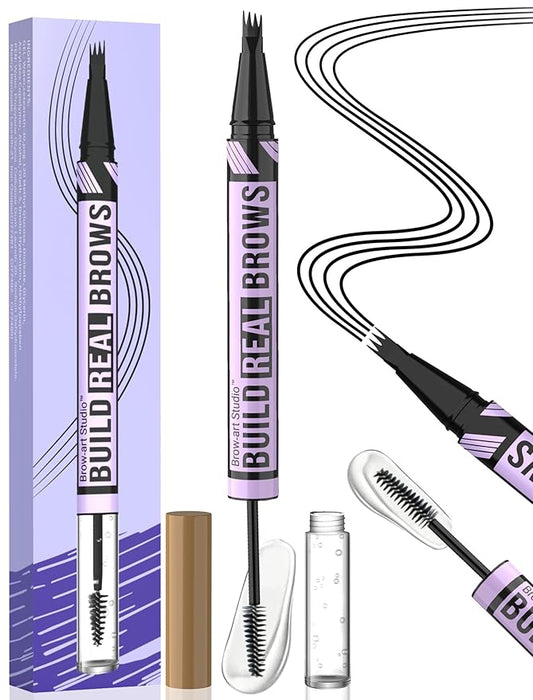 iMethod Eyebrow Pen and Eyebrow Gel - Eyebrow Pencils for Women with 4-Fork-Tip & Brow Gel Clear, Magical 2-in-1 Dual-Ended Brow Pen for Fuller-Looking Defined Brows, Stay All Day, Black
