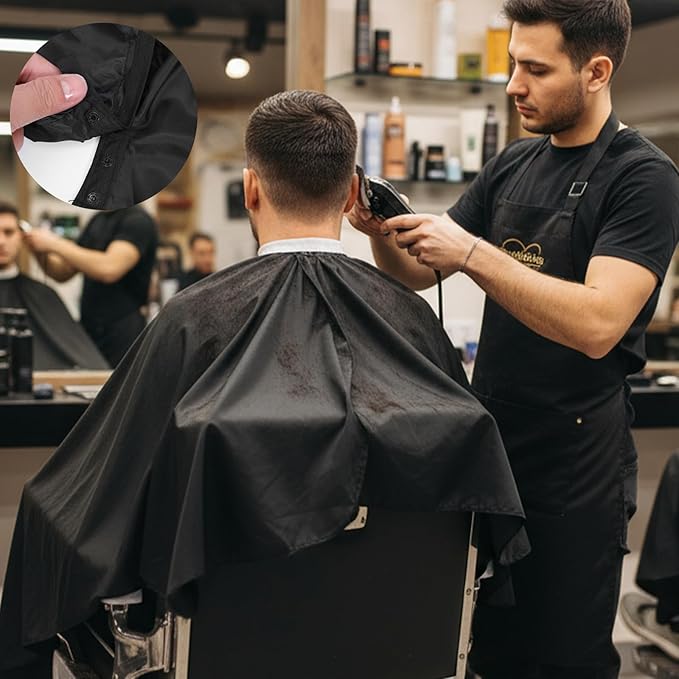 12 Pcs Barber Cape with Adjustable Snap Closure, Waterproof Hair Cutting Cape, 59 x 47 Salon Apron for Women Men, Professional Hair Cutting Salon Capes for Hairstylist Hair Dye, Black
