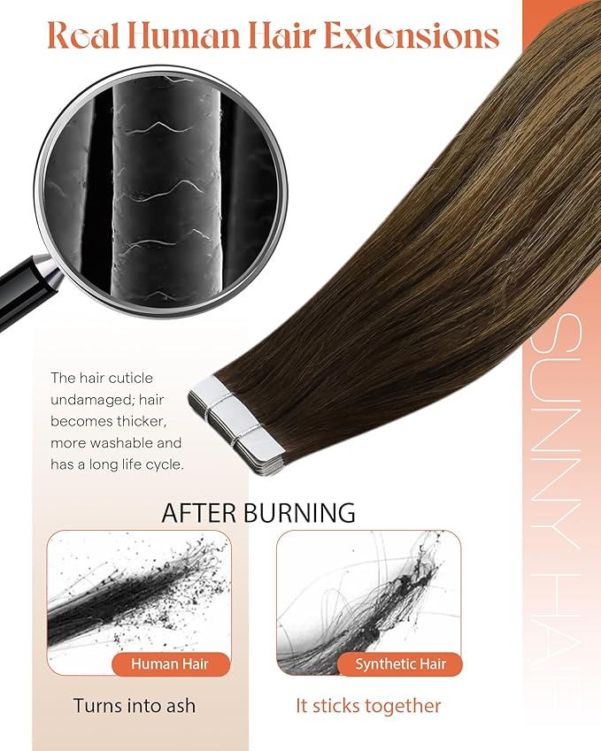 Sunny Hair Tape in Extensions for Women Real Hair 22 inch 100g Tape in Hair Extensions Human Hair Dark Brown Balayage Caramel Blonde Hair Extensions Tape in 40Pcs