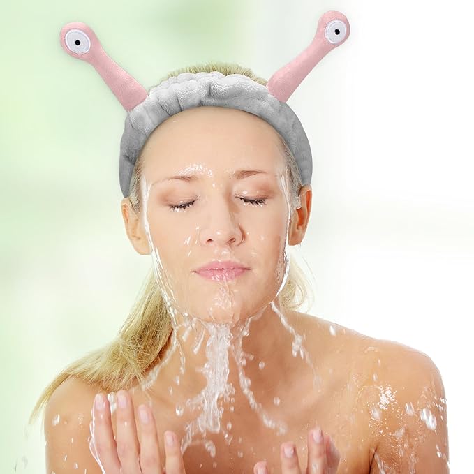 Jowmoy Cute grey Snail Headband, to Wash Face for Women Makeup Shower Spa Headband
