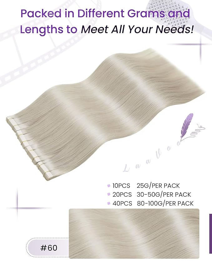 LaaVoo Tape in Hair Extensions Human Hair Blonde Hair Extensions Tape in Real Human Hair 22 Inch Platinum Blonde Human Hair 40pcs/100gram